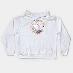 cute unicorn with pink hair Kids Hoodie